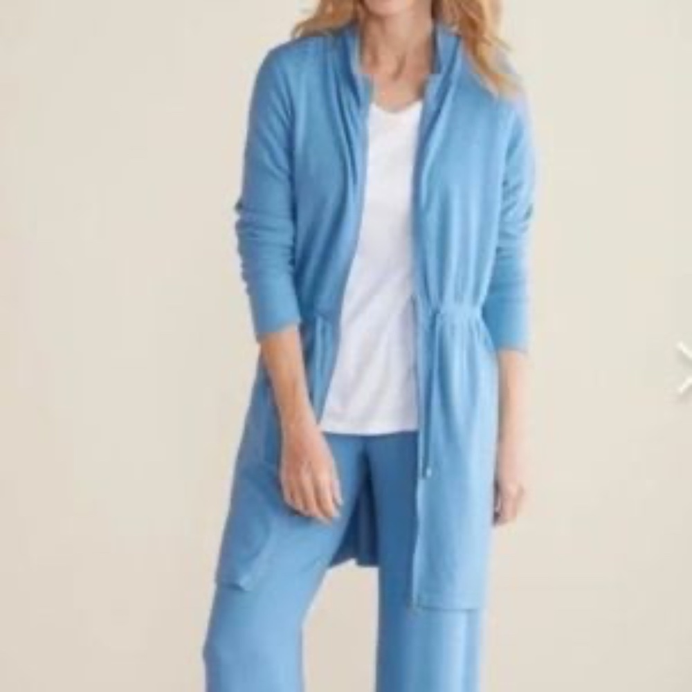 New Soft Surroundings Eleve Zip-up Cardigan Sweater Jacket Size Medium Blue NWT